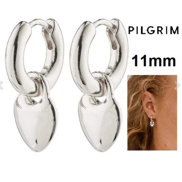 PILGRIM SOPHIA RECYCLED HEART HOOP EARRINGS - 11MM - SILVER PLATED - BRAND NEW - Picture 6 of 6